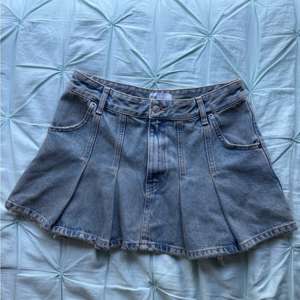 Zara Pleated Denim Mini Skirt Y2K